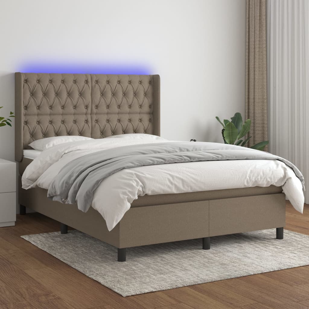 vidaXL Boxspringbett mit Matratze & LED Taupe 140x200 cm Stoff