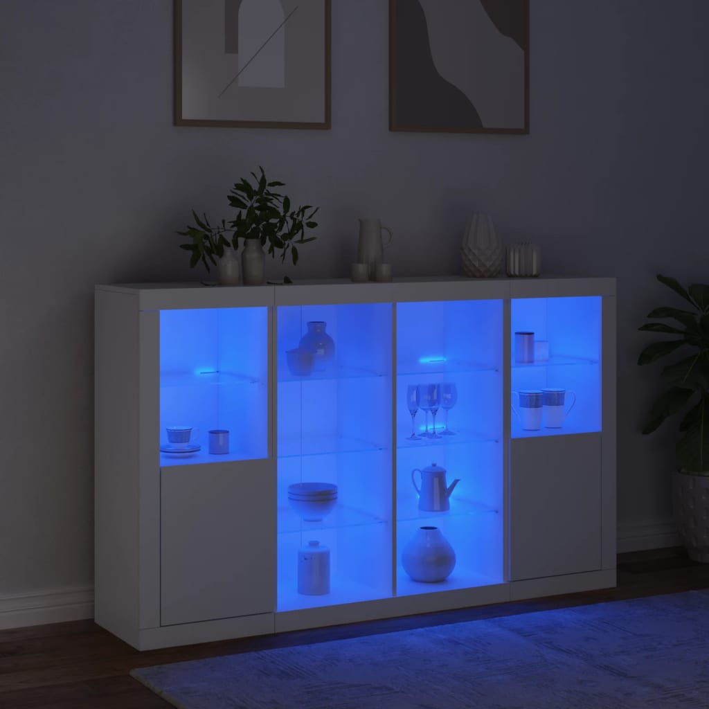 vidaXL Sideboards mit LED-Leuchten 3 Stk. Weiß Holzwerkstoff