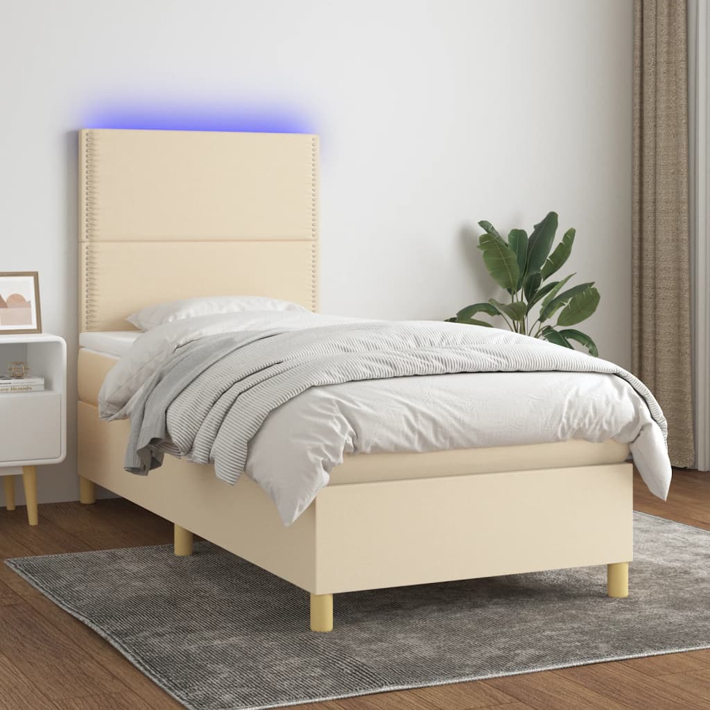 vidaXL Boxspringbett mit Matratze & LED Creme 80x200 cm Stoff