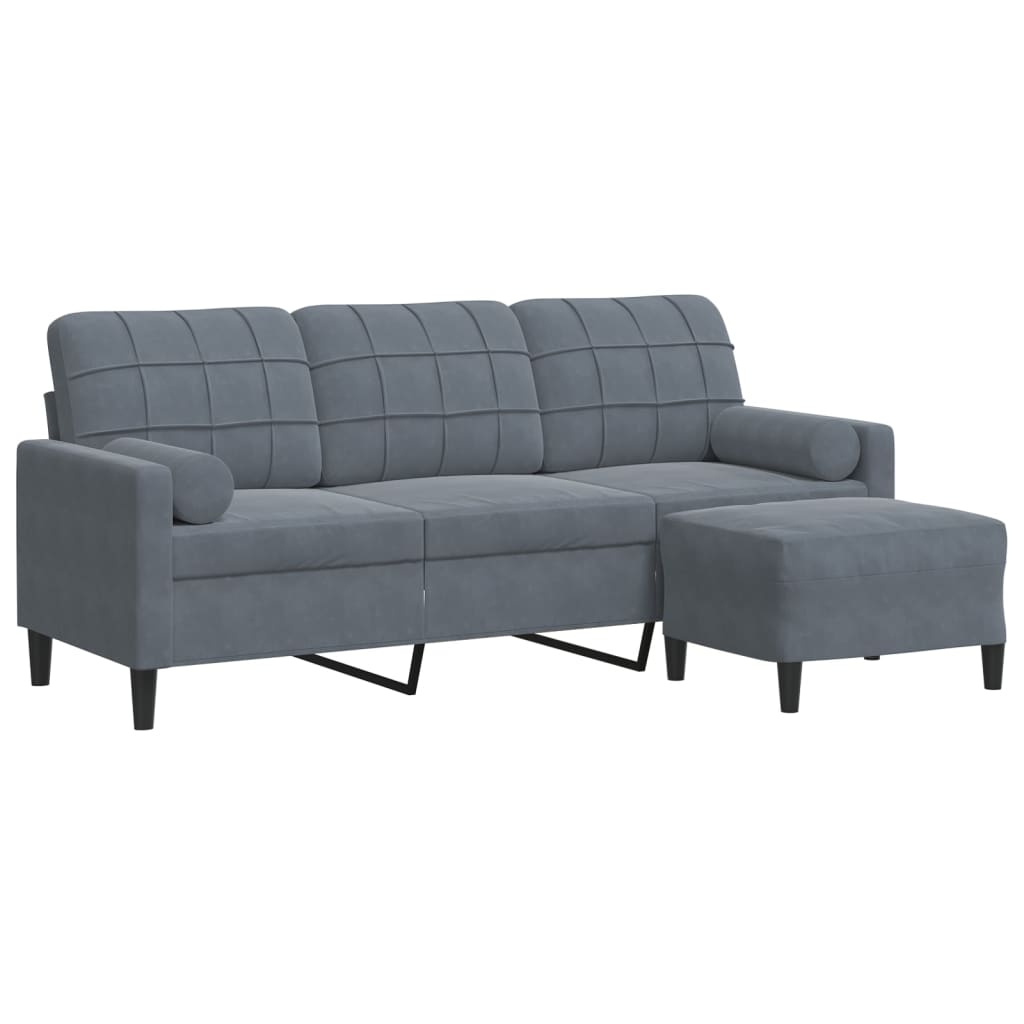 vidaXL 3-Sitzer-Sofa mit Hocker Dunkelgrau 180 cm Samt