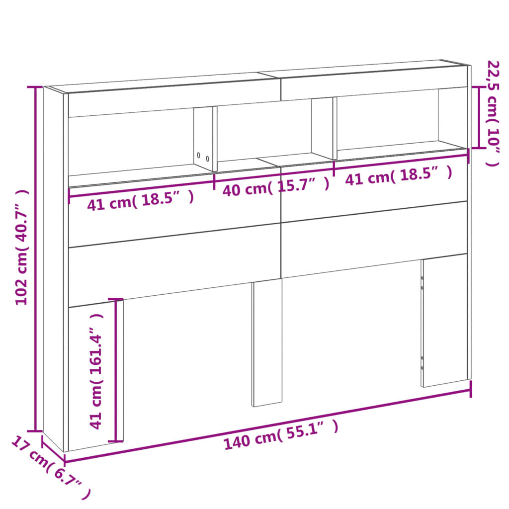 vidaXL LED-Kopfteil mit Ablagen Betongrau 140x17x102 cm