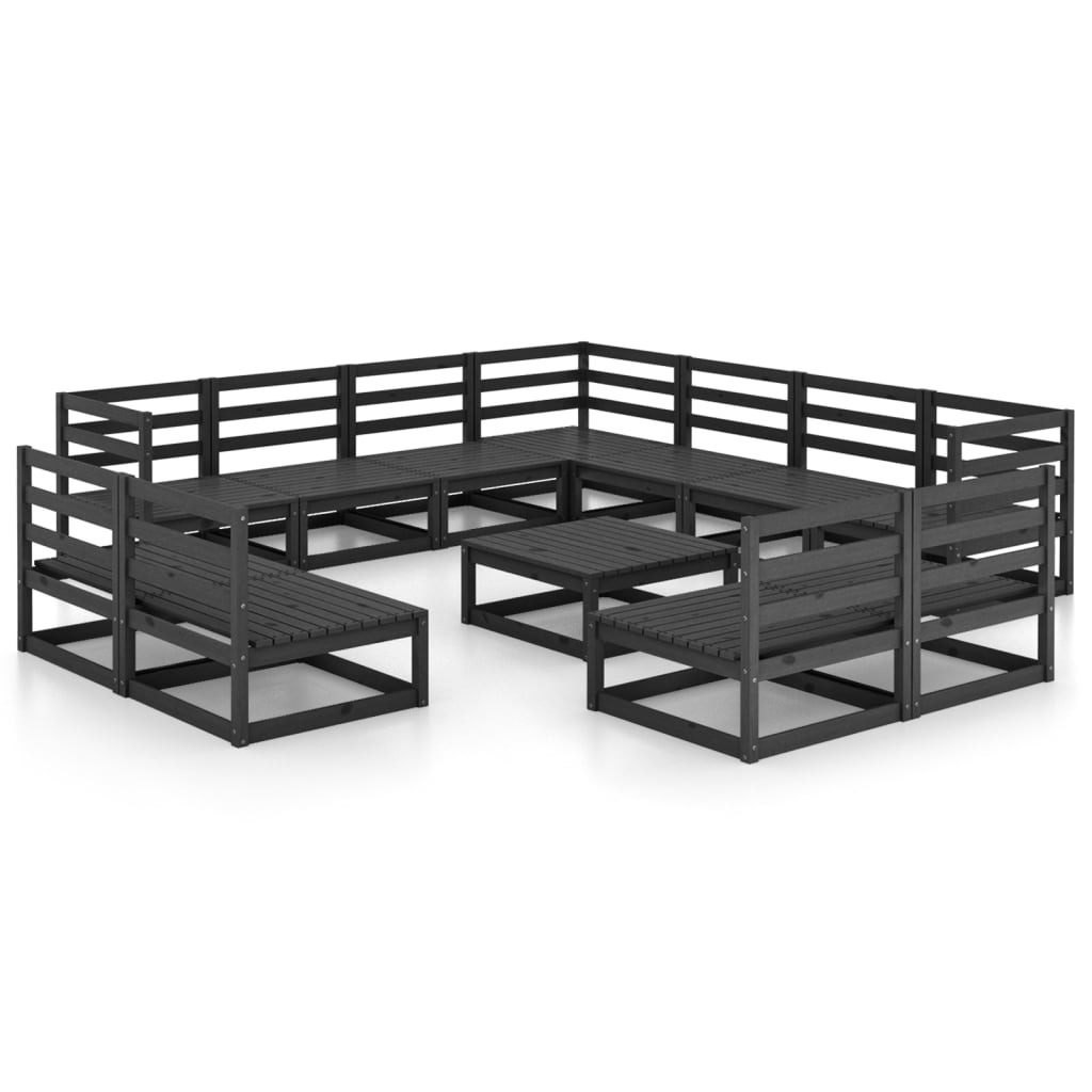 vidaXL 12-tlg. Garten-Lounge-Set Schwarz Massivholz Kiefer