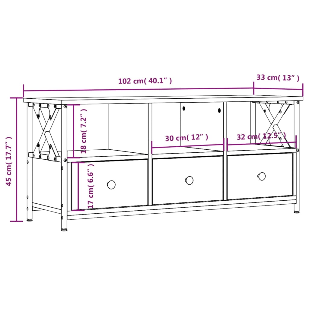 vidaXL TV-Schrank Räuchereiche 102x33x45 cm Holzwerkstoff & Eisen