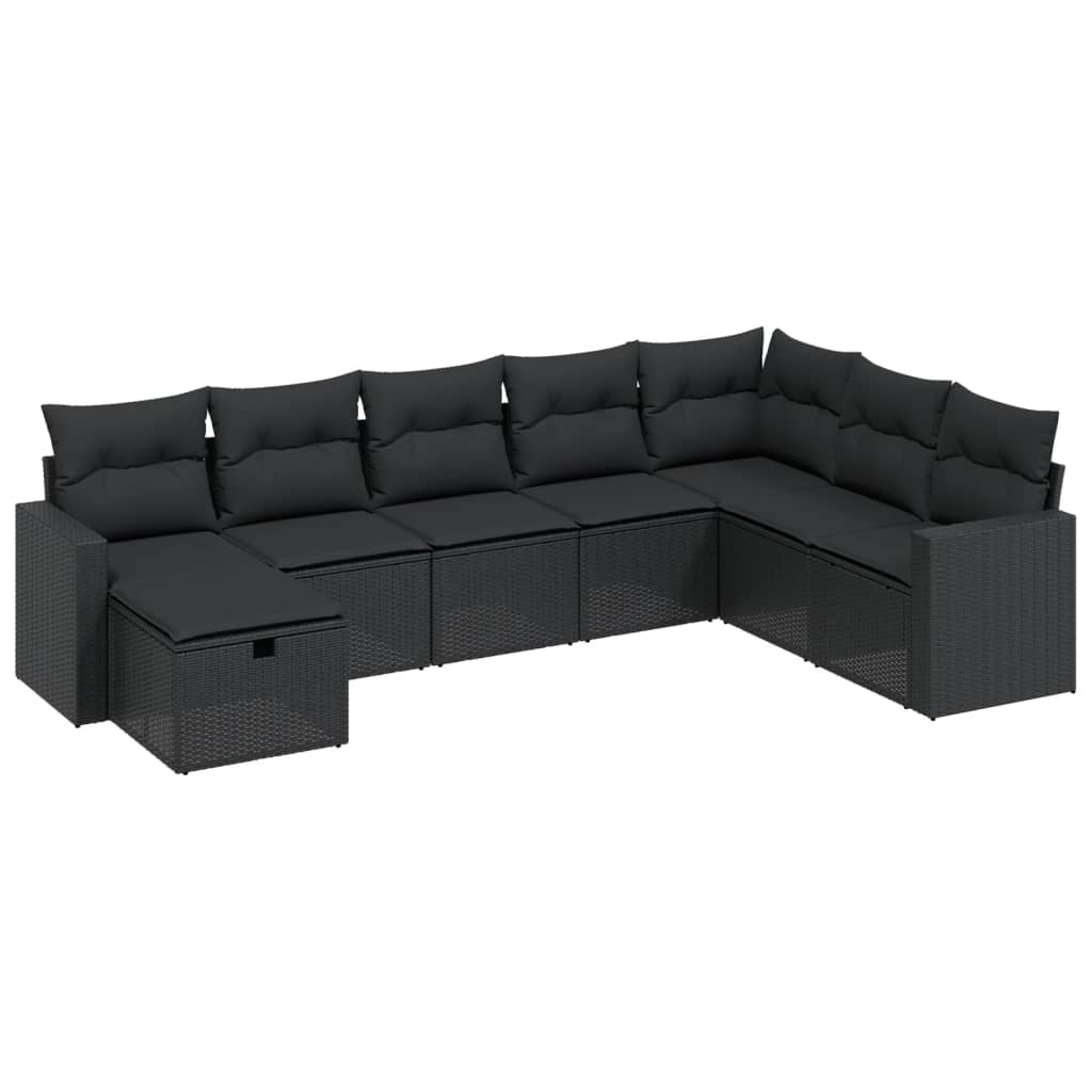 vidaXL 8-tlg. Garten-Sofagarnitur mit Kissen Schwarz Poly Rattan