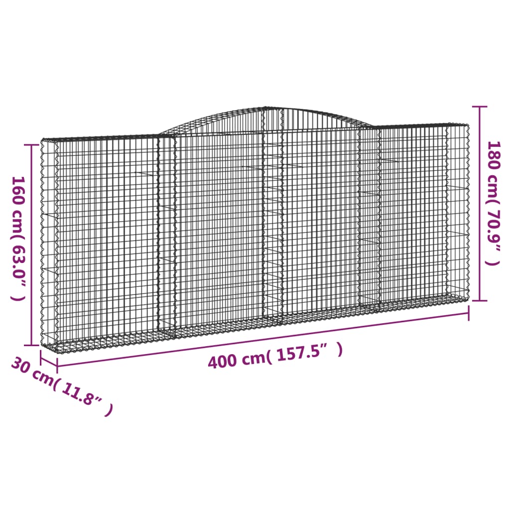 vidaXL Gabionen mit Hochbogen 3 Stk. 400x30x160/180cm Verzinktes Eisen