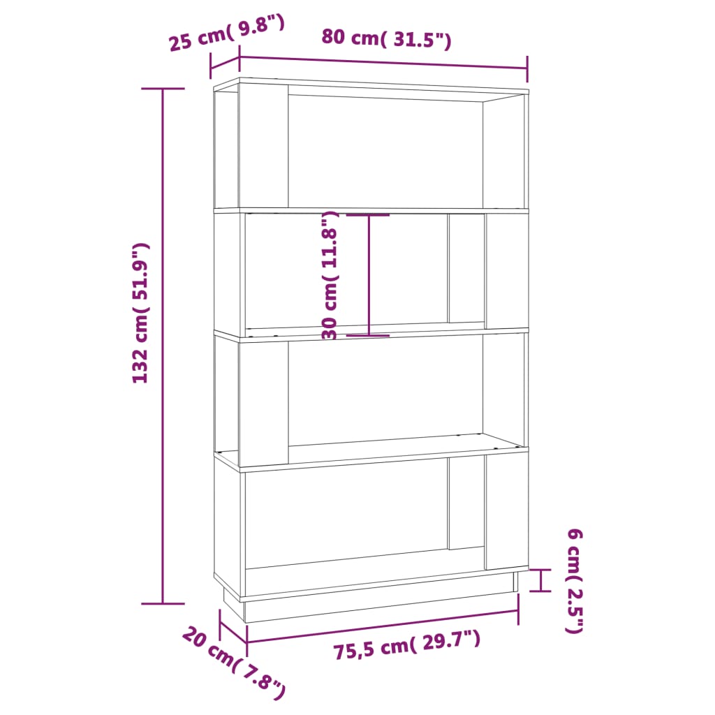 vidaXL Bücherregal/Raumteiler Grau 80x25x132 cm Massivholz Kiefer