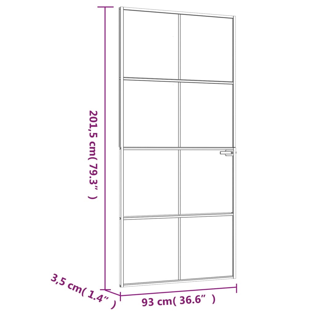 vidaXL Innentür Weiß 93x201,5 cm Hartglas & Aluminium Schlank