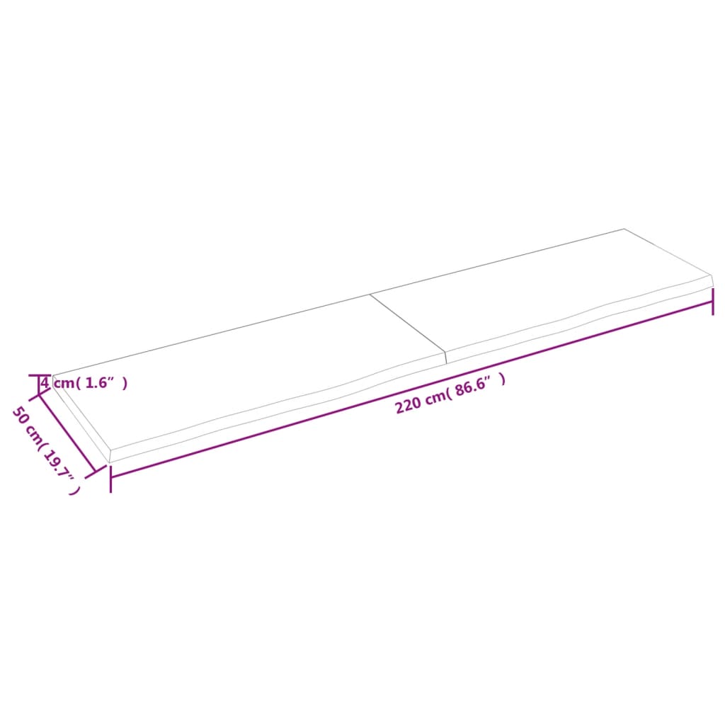 vidaXL Waschtischplatte Hellbraun 220x50x(2-4) cm Massivholz Behandelt