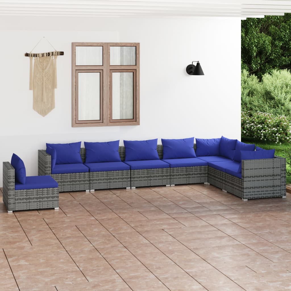 vidaXL 8-tlg. Garten-Lounge-Set mit Kissen Poly Rattan Grau