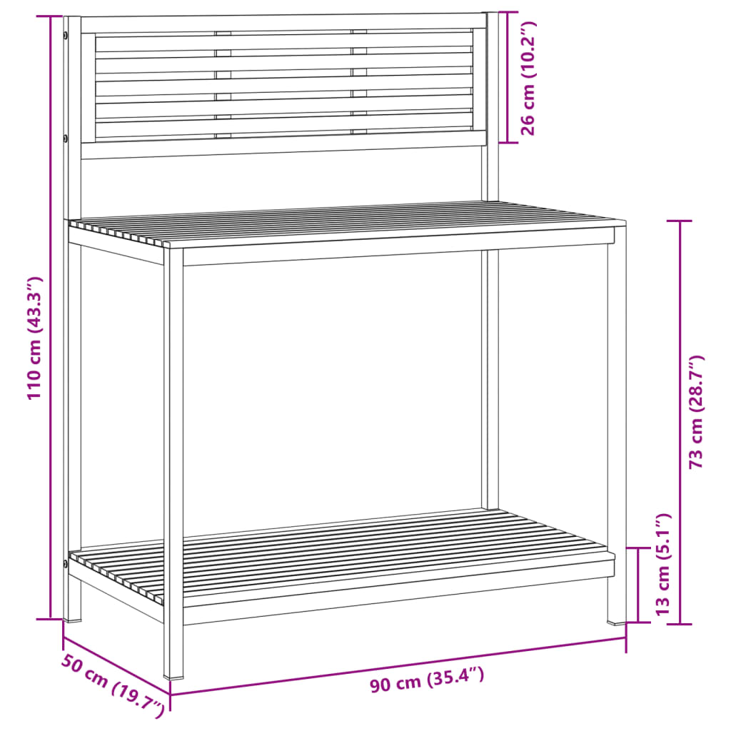 vidaXL Garten-Arbeitstisch 90x50x110 cm Massivholz Akazie und Stahl