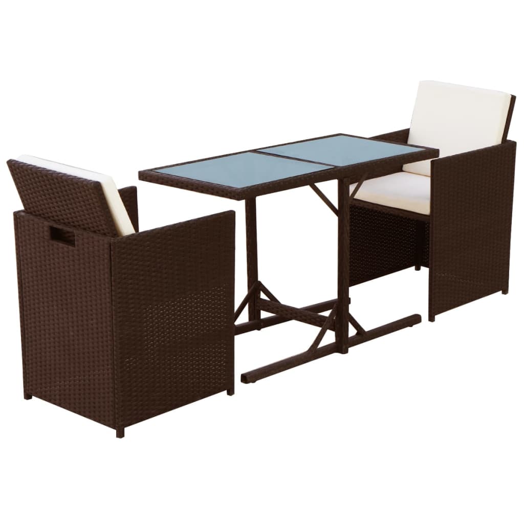 vidaXL 3-tlg. Bistro-Set mit Kissen Poly Rattan Braun