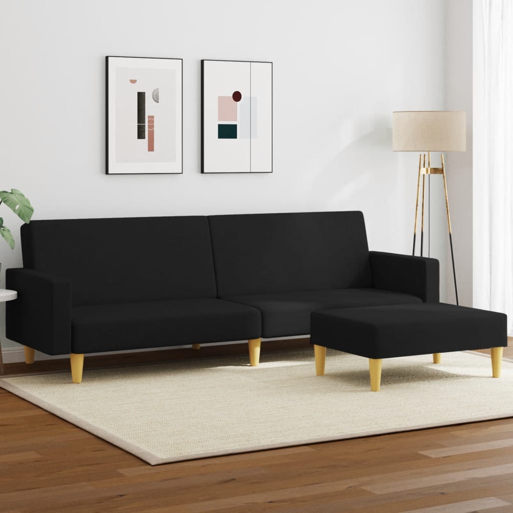 vidaXL Schlafsofa 2-Sitzer mit Fußhocker Schwarz Stoff