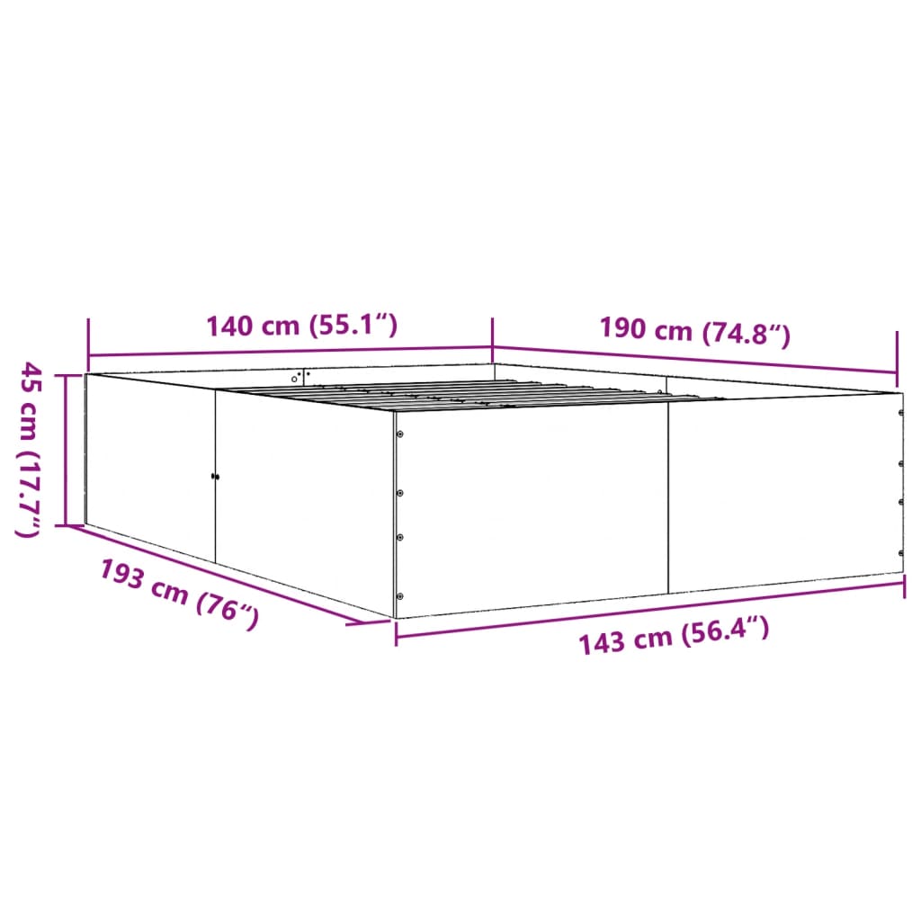 vidaXL Bettgestell Räuchereiche 140x190 cm Holzwerkstoff