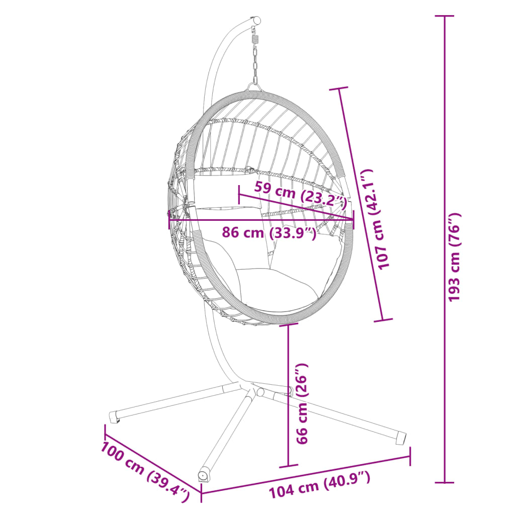 vidaXL Hängesessel Ei-Design mit Ständer Grau Rattan und Stahl