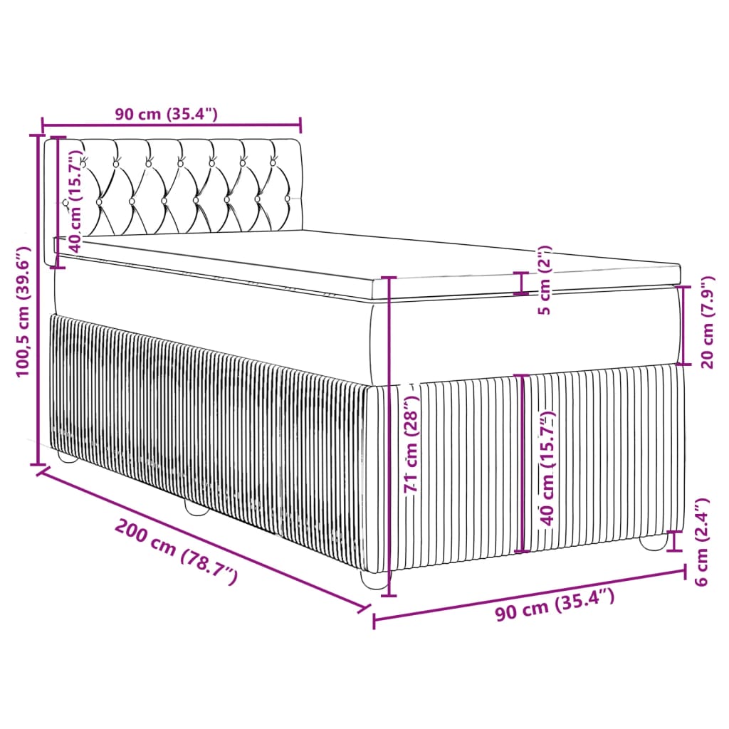 vidaXL Boxspringbett mit Matratze Hellgrau 90x200 cm Samt