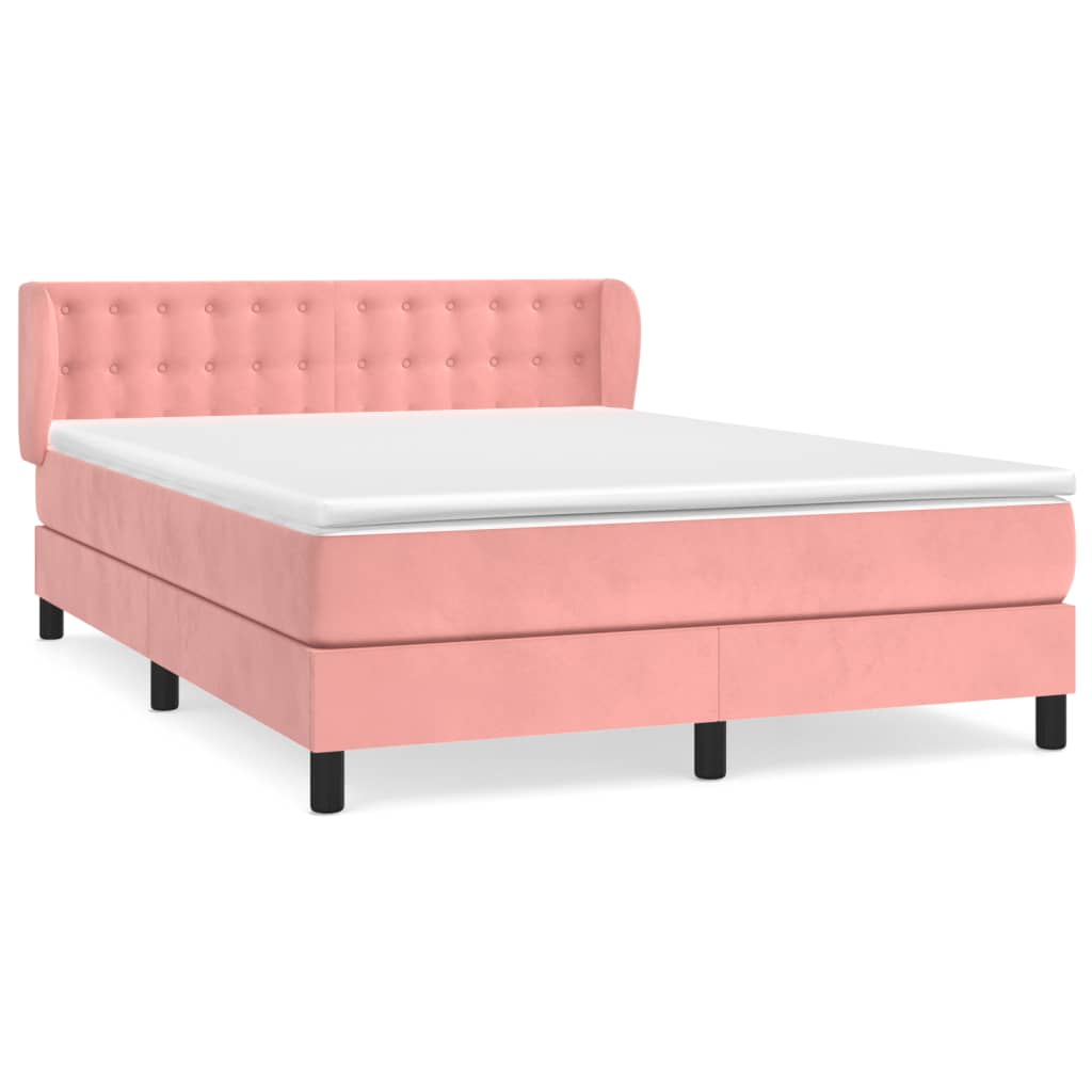 vidaXL Boxspringbett mit Matratze Rosa 140x200 cm Samt