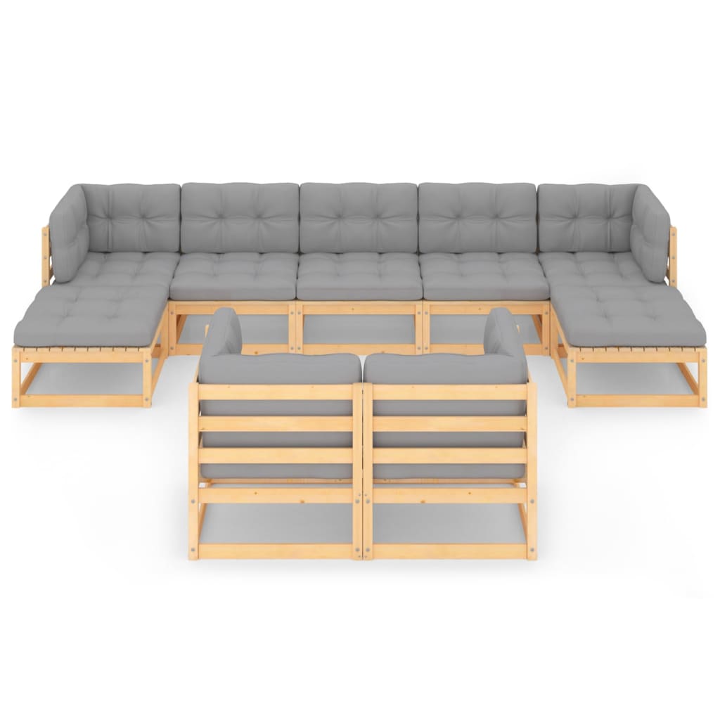 vidaXL 9-tlg. Garten-Lounge-Set mit Kissen Massivholz Kiefer