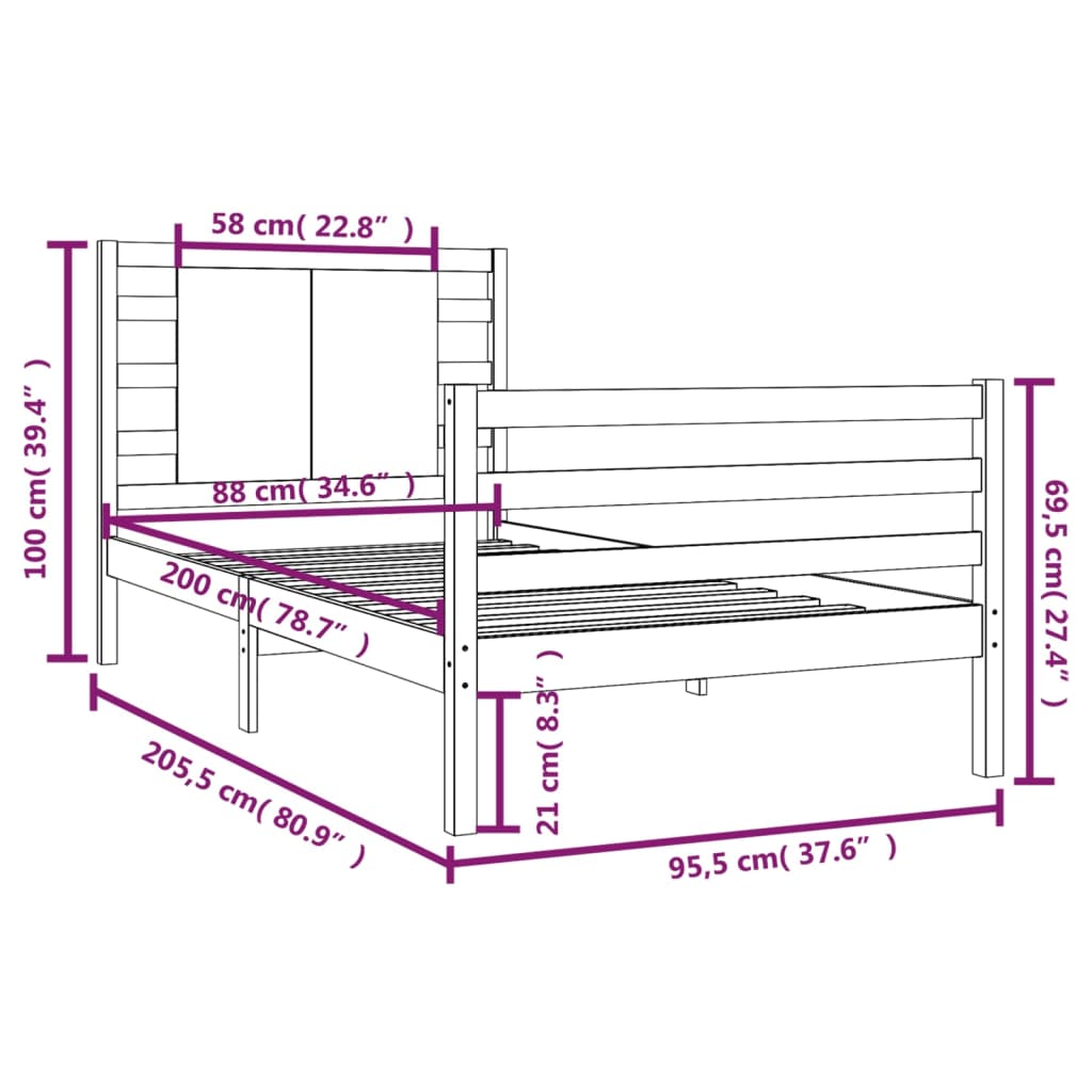 vidaXL Massivholzbett Honigbraun Kiefer 90x200 cm