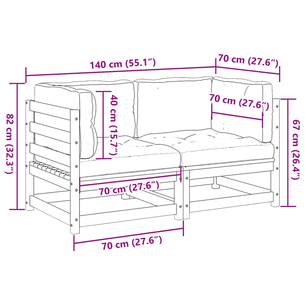 vidaXL 2-tlg. Garten-Sofagarnitur mit Kissen Wachsbraun Kiefernholz