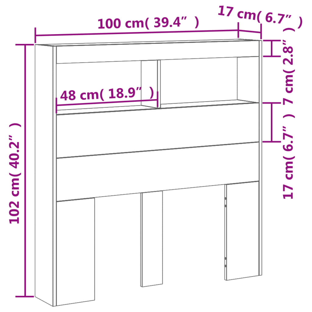 vidaXL LED-Kopfteil mit Ablagen Räuchereiche 100x17x102 cm