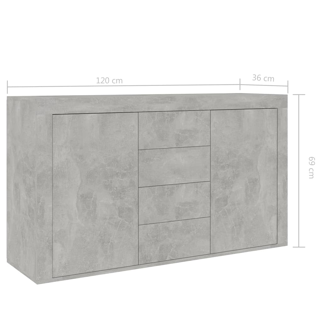 vidaXL Sideboard Betongrau 120x36x69 cm Holzwerkstoff