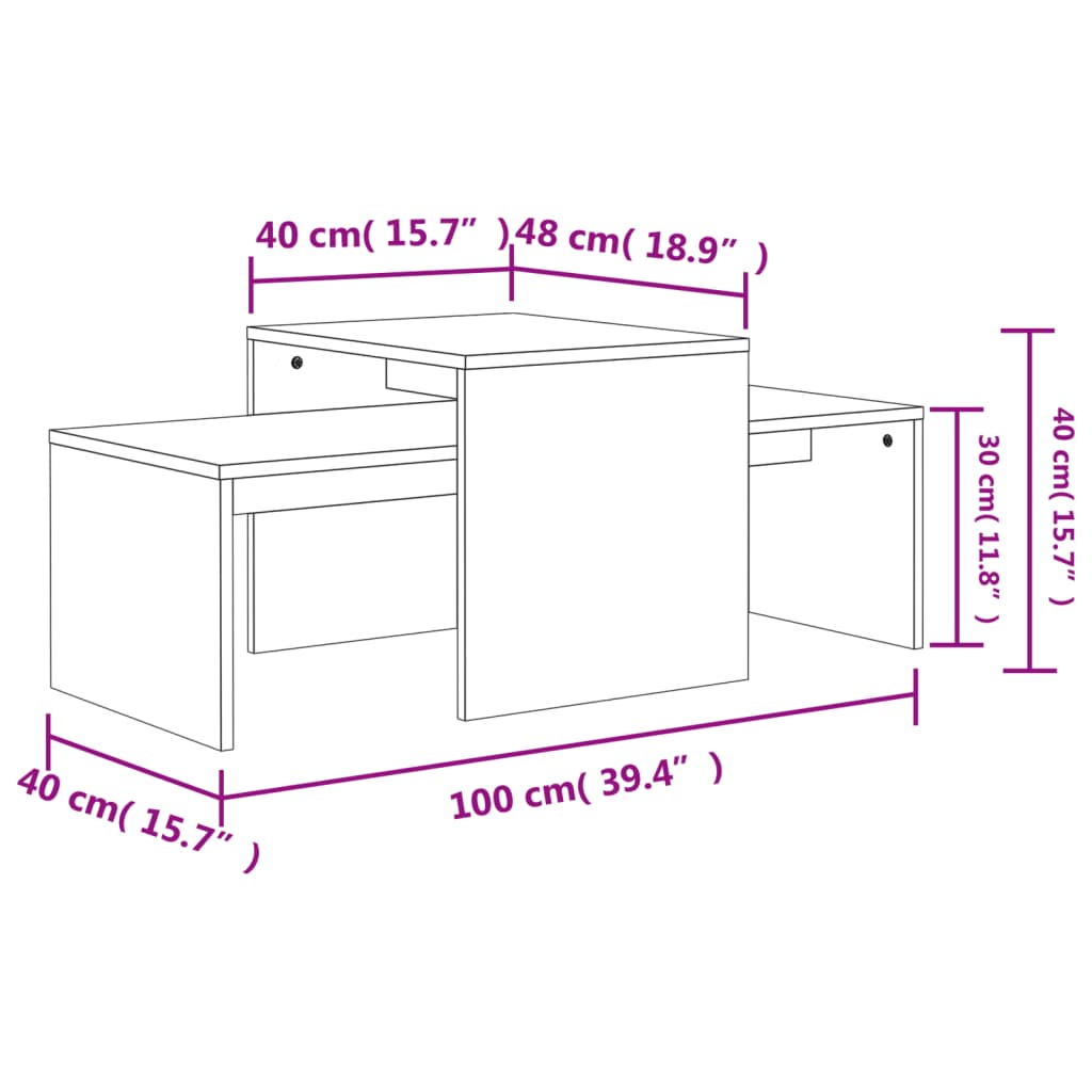 vidaXL Couchtisch-Set Betongrau 100x48x40 cm Holzwerkstoff