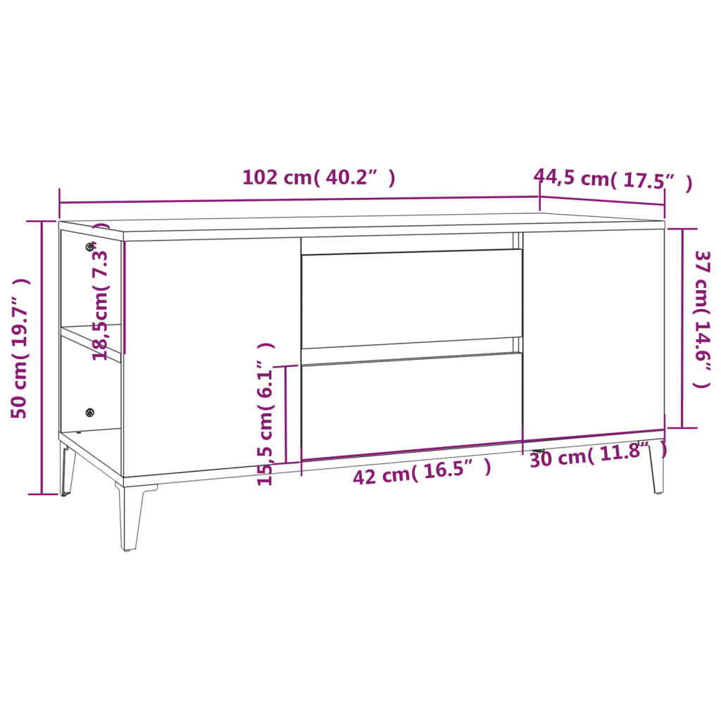 vidaXL TV-Schrank Hochglanz-Weiß 102x44,5x50 cm Holzwerkstoff