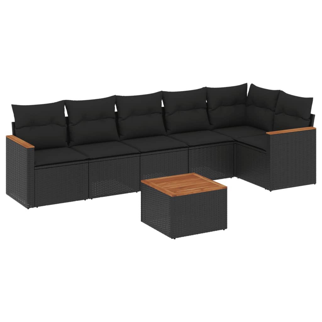 vidaXL 7-tlg. Garten-Sofagarnitur mit Kissen Schwarz Poly Rattan