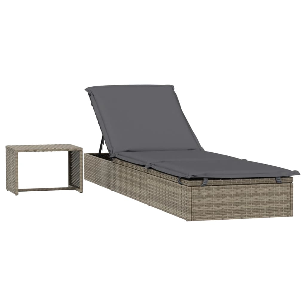 vidaXL Sonnenliege 1 Stk. mit Tisch Grau Poly Rattan