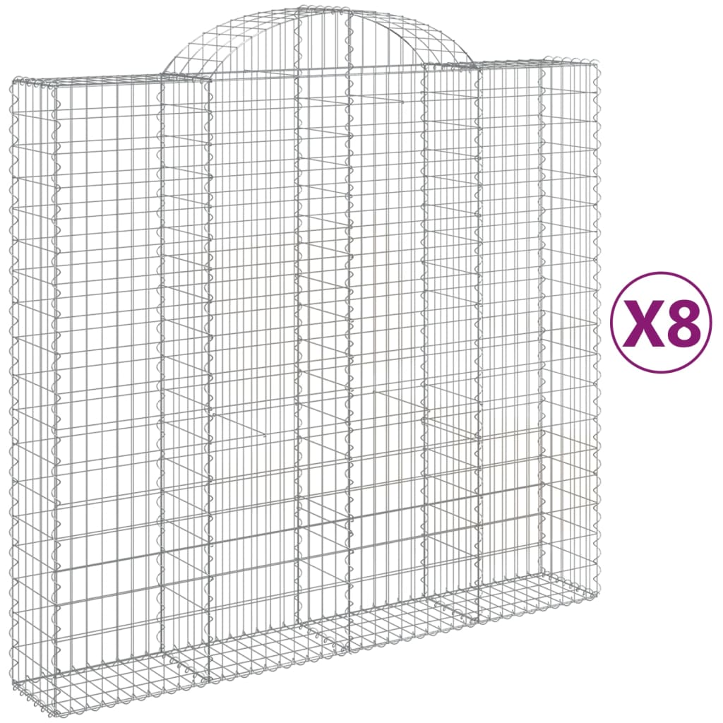 vidaXL Gabionen mit Hochbogen 8 Stk. 200x50x180/200cm Verzinktes Eisen