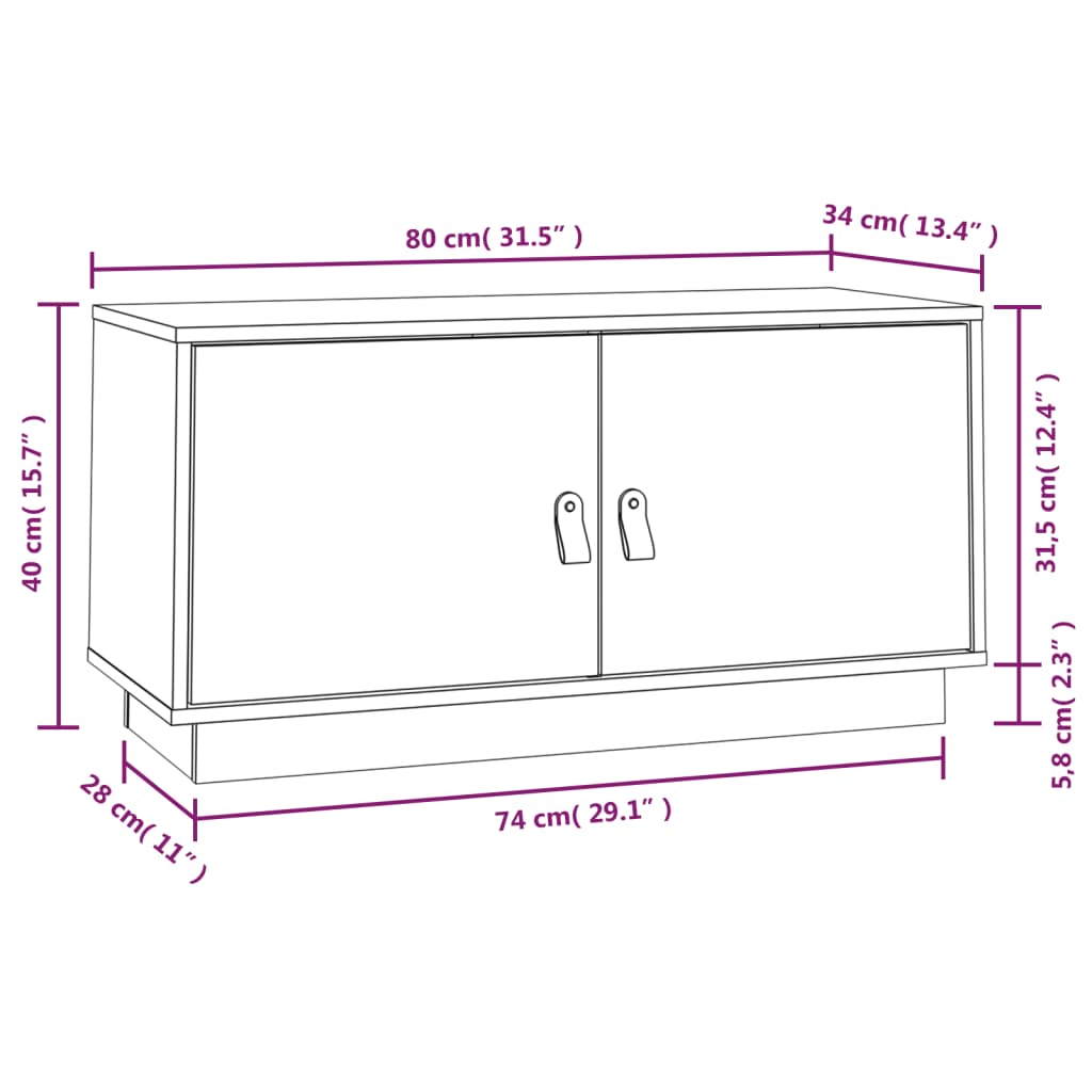 vidaXL TV-Schrank 80x34x40 cm Massivholz Kiefer