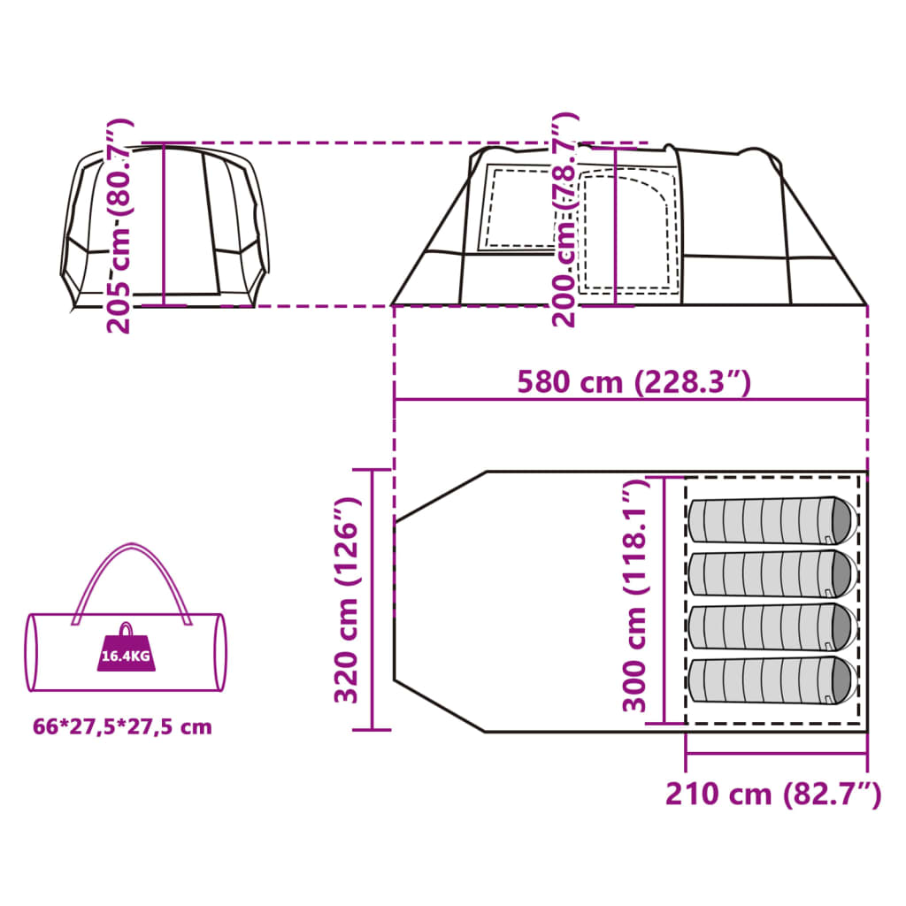 vidaXL Tunnelzelt 4 Personen Grau und Orange Wasserdicht