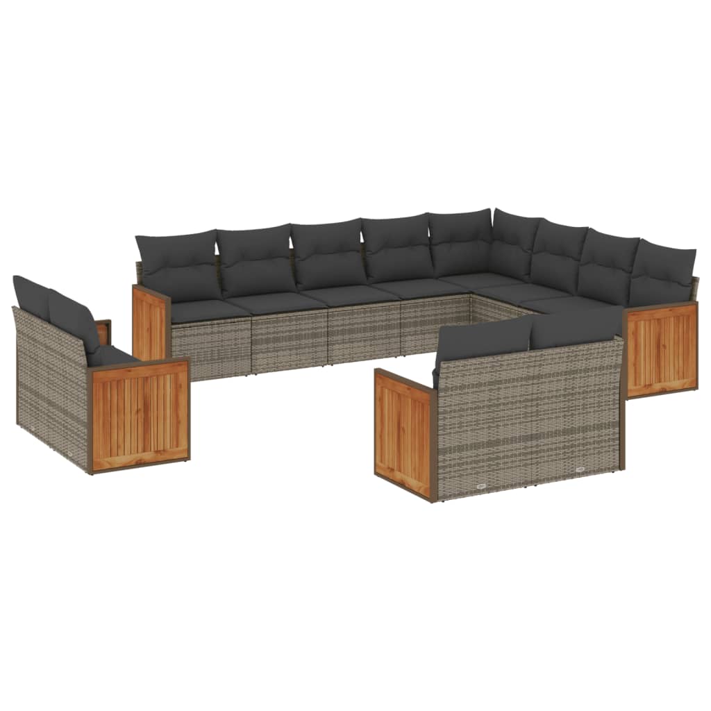 vidaXL 12-tlg. Garten-Sofagarnitur mit Kissen Grau Poly Rattan