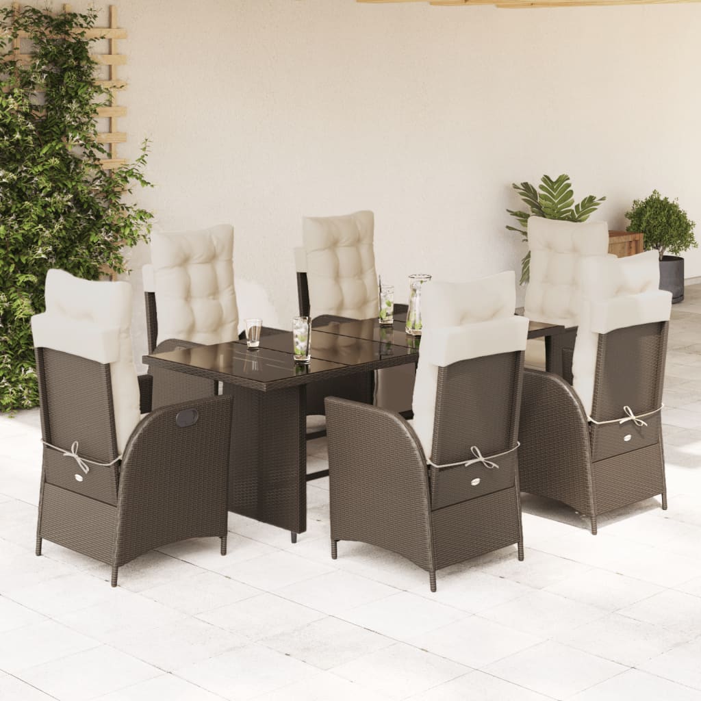 vidaXL 7-tlg. Garten-Essgruppe mit Kissen Braun Poly Rattan