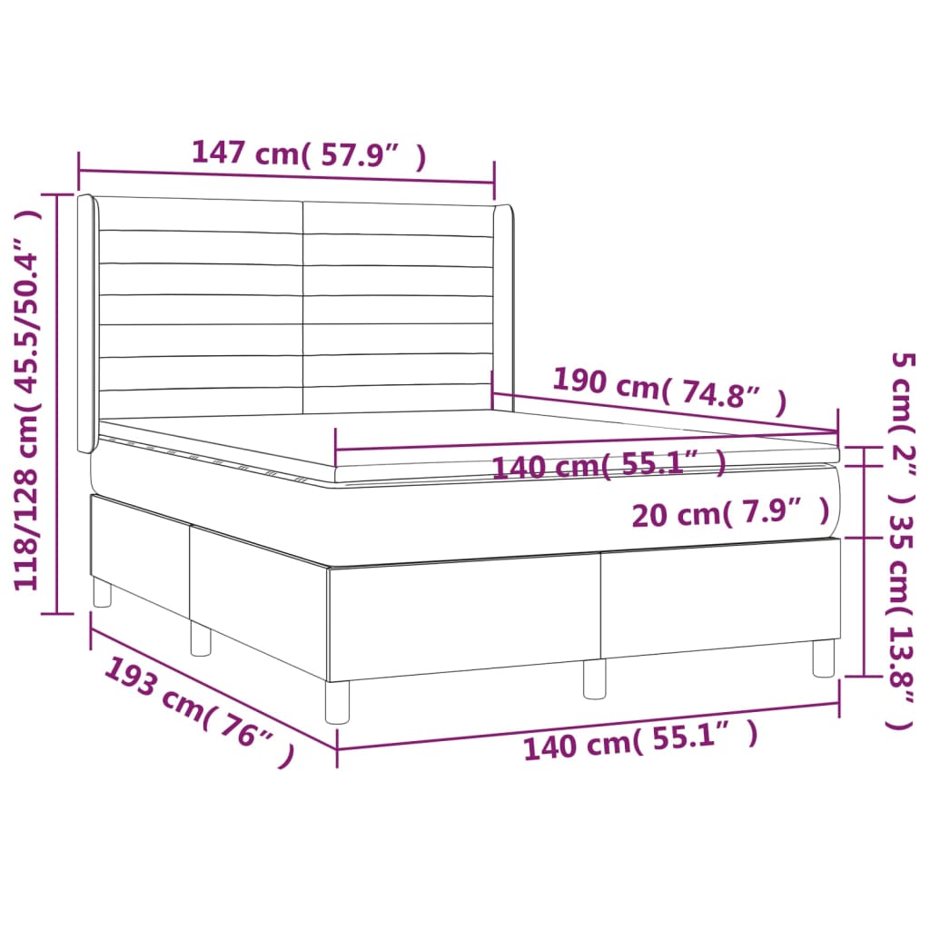 vidaXL Boxspringbett mit Matratze & LED Taupe 140x190 cm Stoff