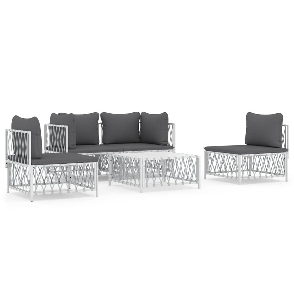 vidaXL 5-tlg. Garten-Lounge-Set mit Kissen Weiß Stahl