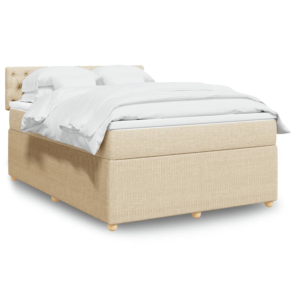 vidaXL Boxspringbett mit Matratze Creme 140x190 cm Stoff