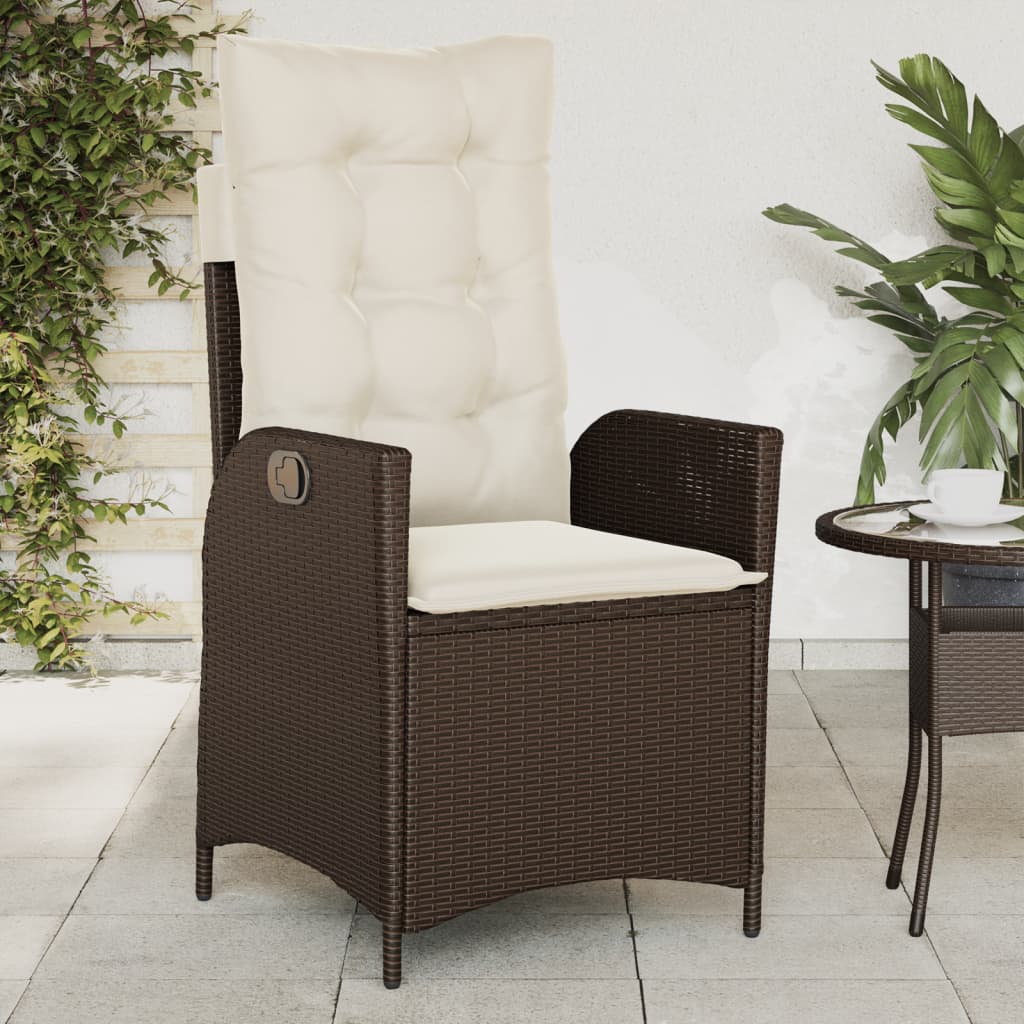 vidaXL Gartensessel mit Kissen 2 Stk. Verstellbar Braun Poly Rattan