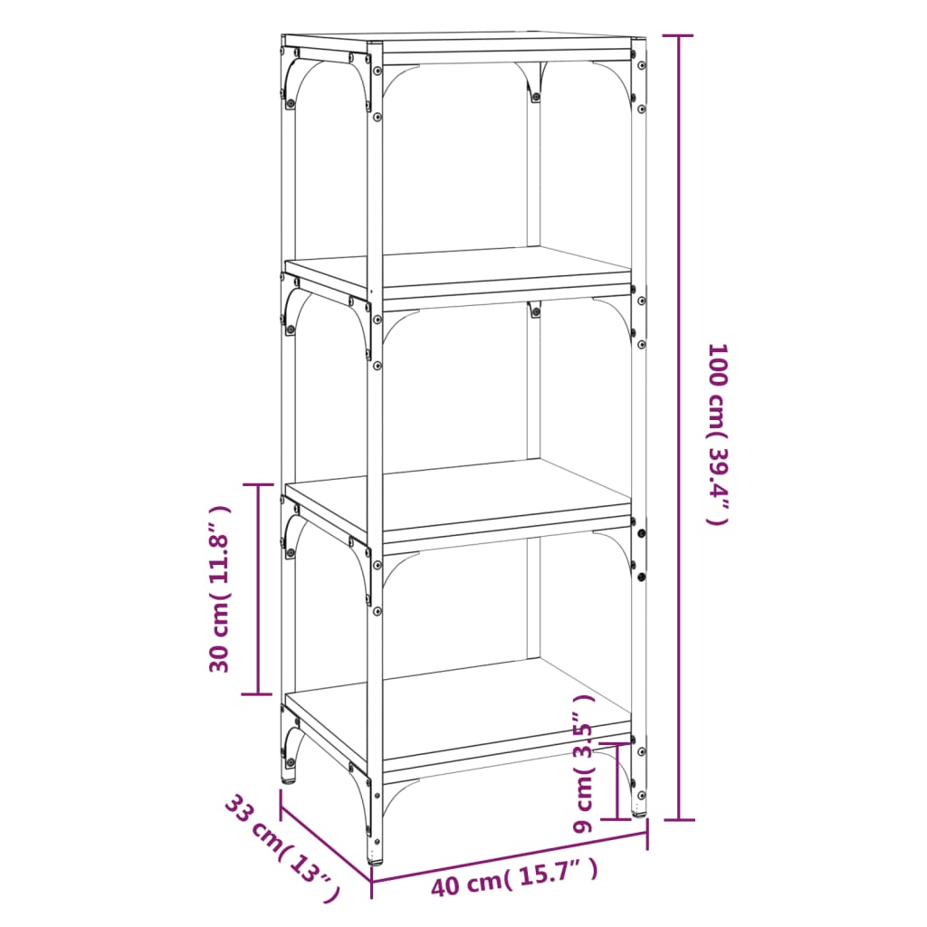 vidaXL Bücherregal Braun Eichen-Optik 40x33x100 cm Holzwerkstoff Stahl