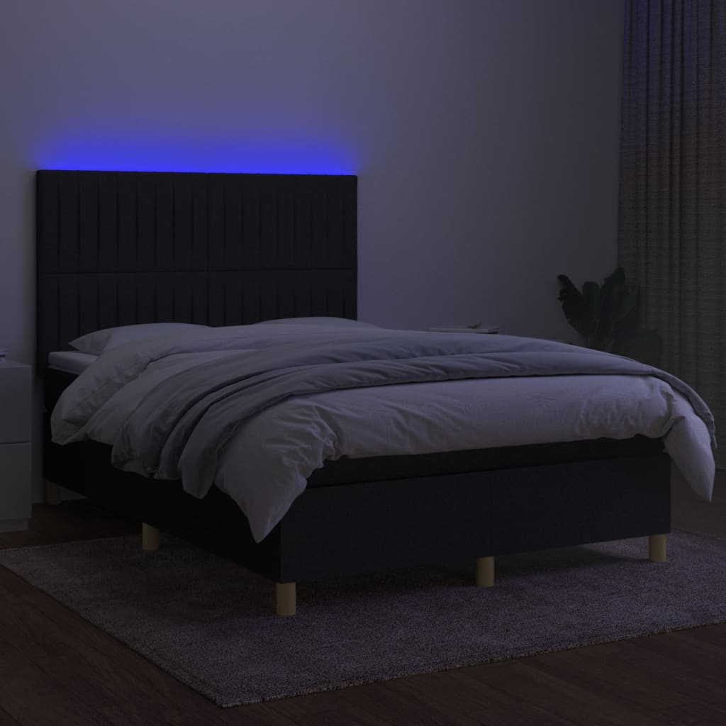 vidaXL Boxspringbett mit Matratze & LED Schwarz 140x200 cm Stoff