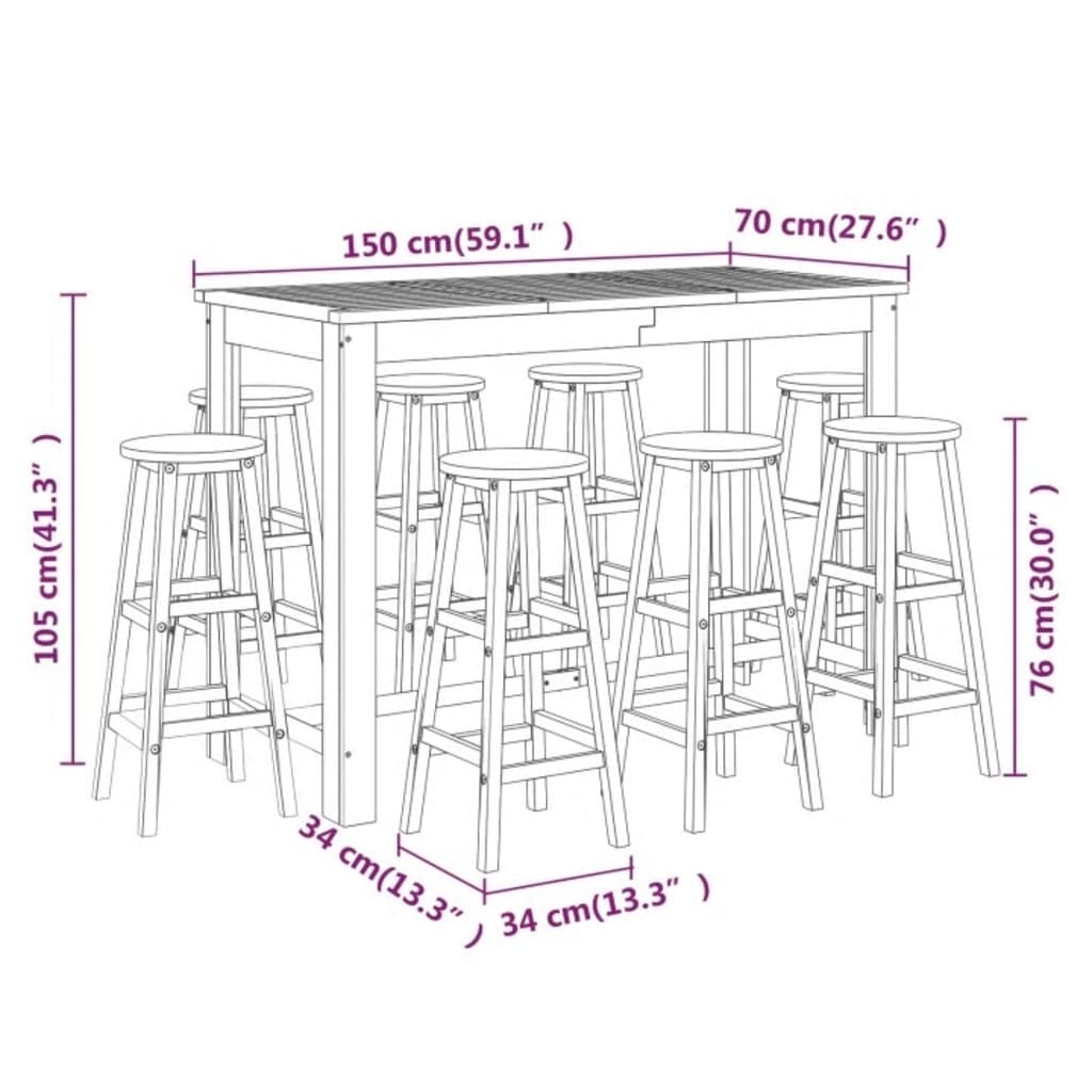 vidaXL 9-tlg. Gartenbar-Set Massivholz Akazie