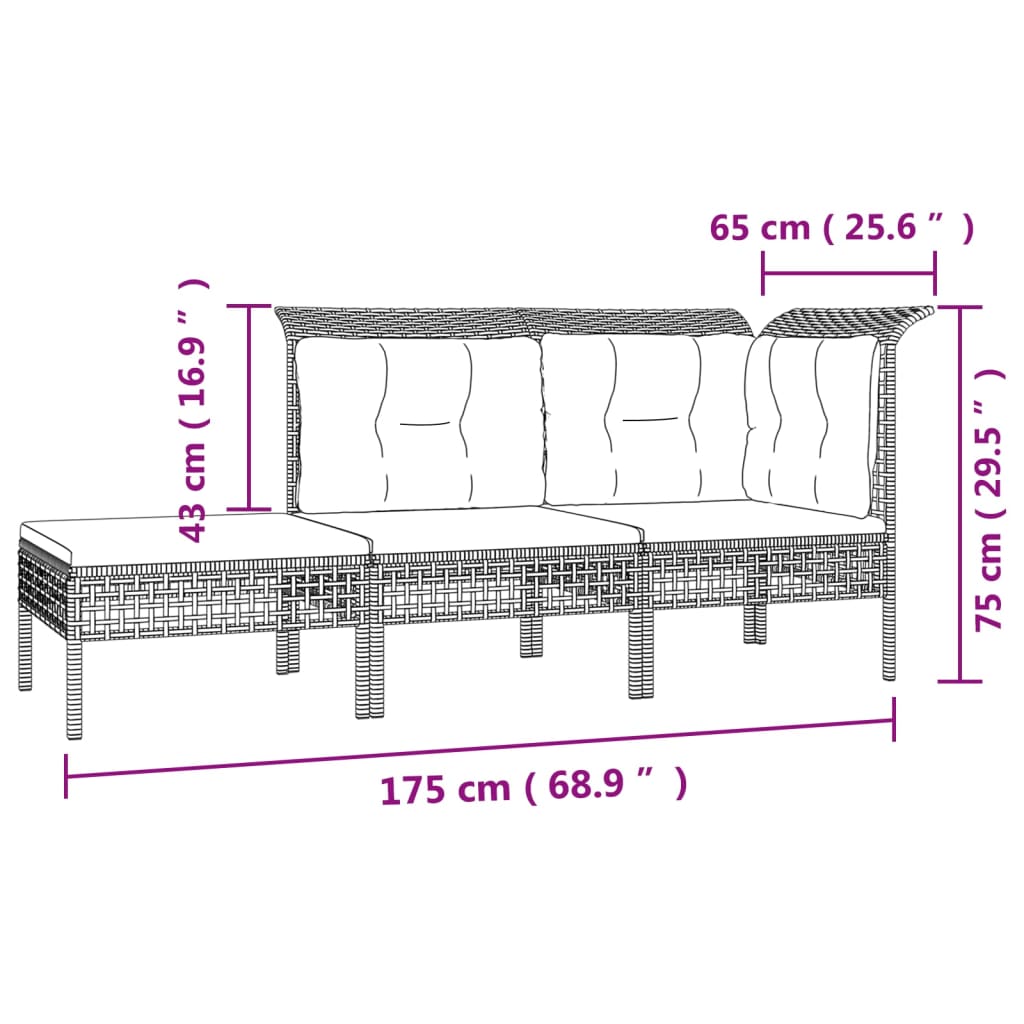 vidaXL 7-tlg. Garten-Lounge-Set mit Kissen Grau Poly Rattan