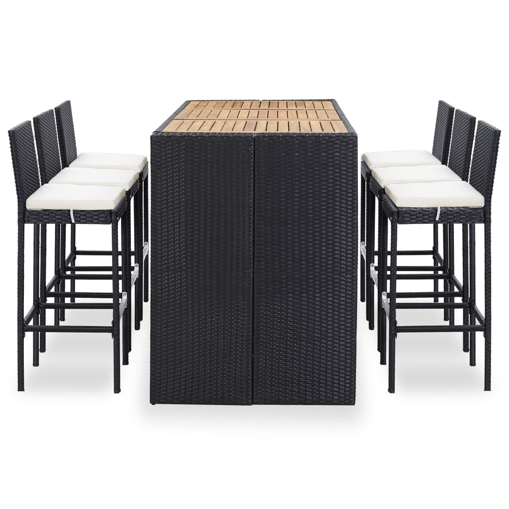 vidaXL 7-tlg. Gartenbar-Set mit Kissen Poly-Rattan Schwarz