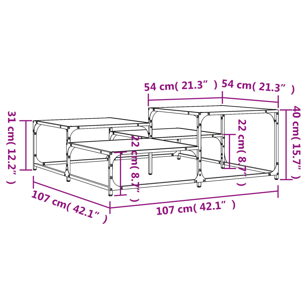 vidaXL Couchtisch Schwarz 107x107x40 cm Holzwerkstoff