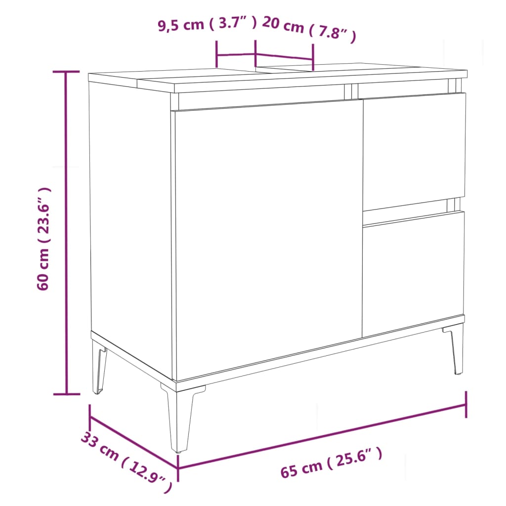 vidaXL Badschrank Schwarz 65x33x60 cm Holzwerkstoff