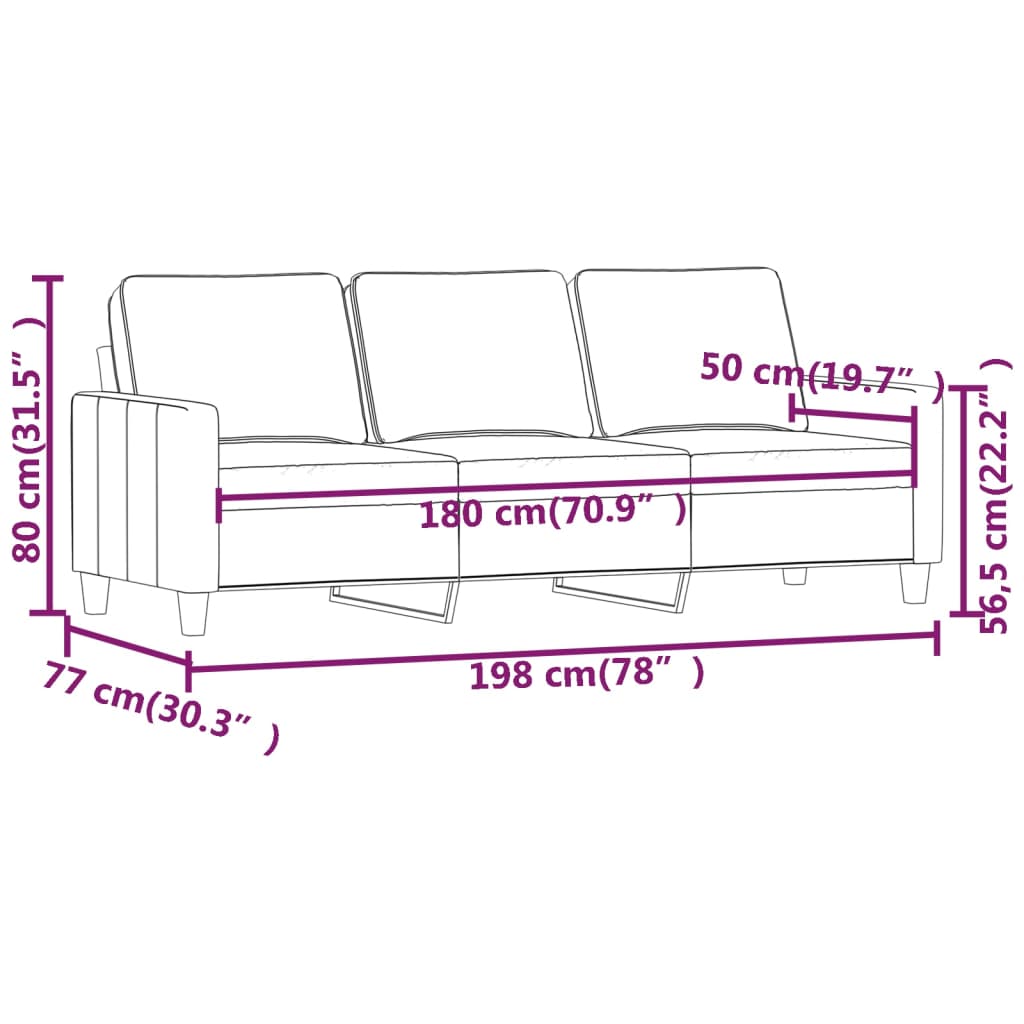 vidaXL 3-Sitzer-Sofa Hellgrau 180 cm Samt