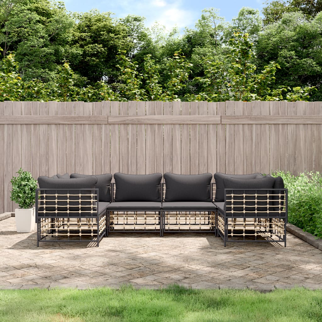 vidaXL 6-tlg. Garten-Lounge-Set mit Kissen Anthrazit Poly Rattan