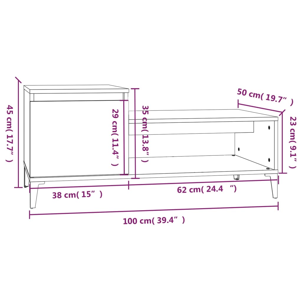 vidaXL Couchtisch Hochglanz-Weiß 100x50x45 cm Holzwerkstoff