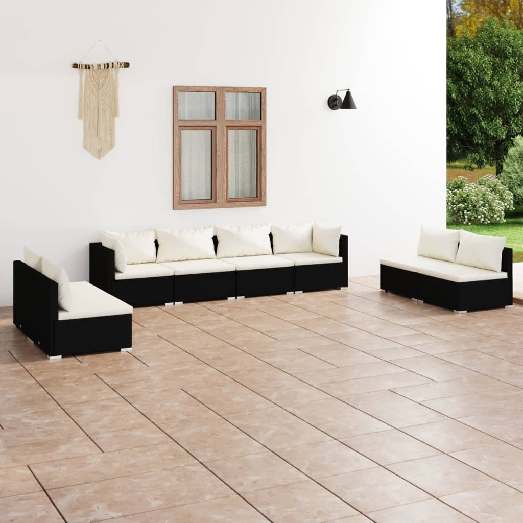 vidaXL 8-tlg. Garten-Lounge-Set mit Kissen Poly Rattan Schwarz