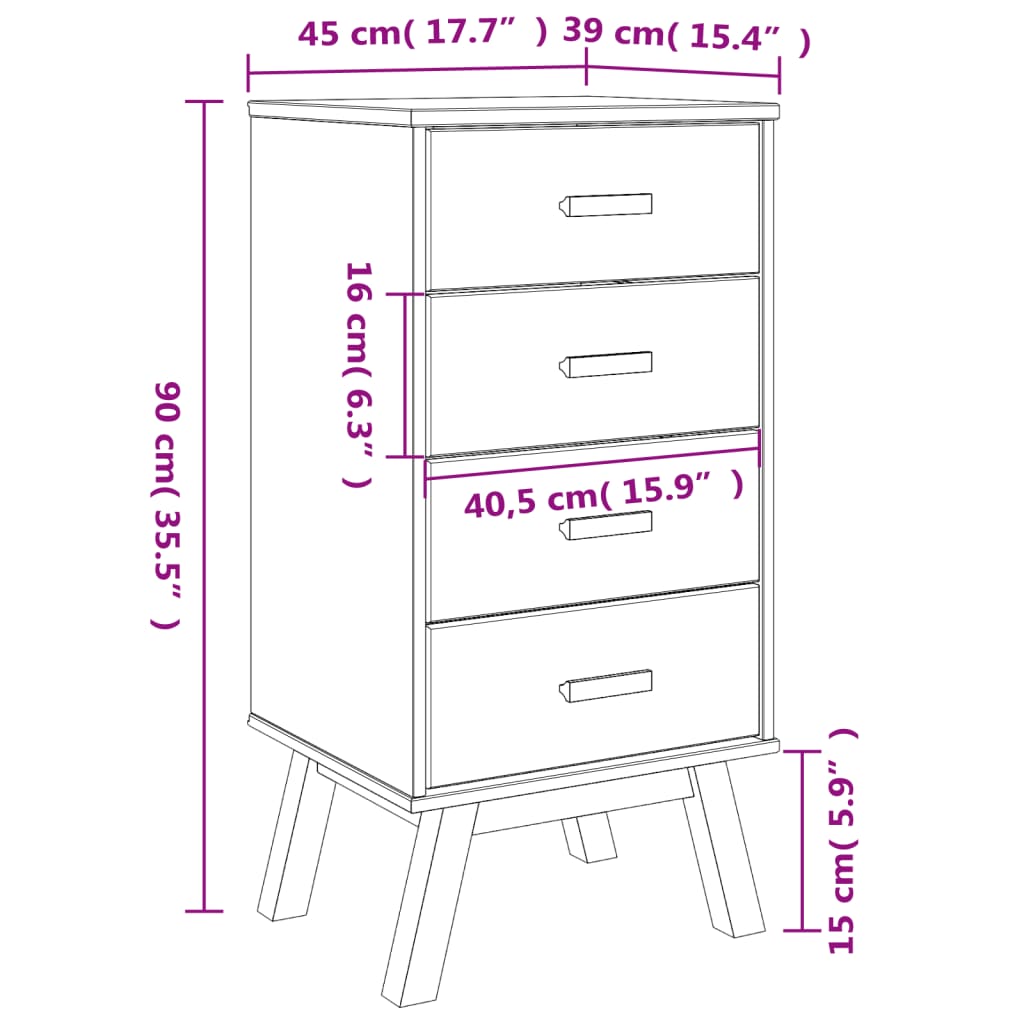 vidaXL Nachttisch OLDEN Weiß und Braun Massivholz Kiefer